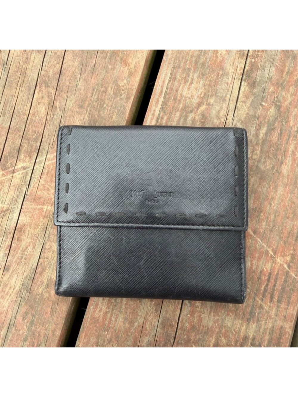Yves Saint Laurent Black Leather Wallet With Authenticity Card